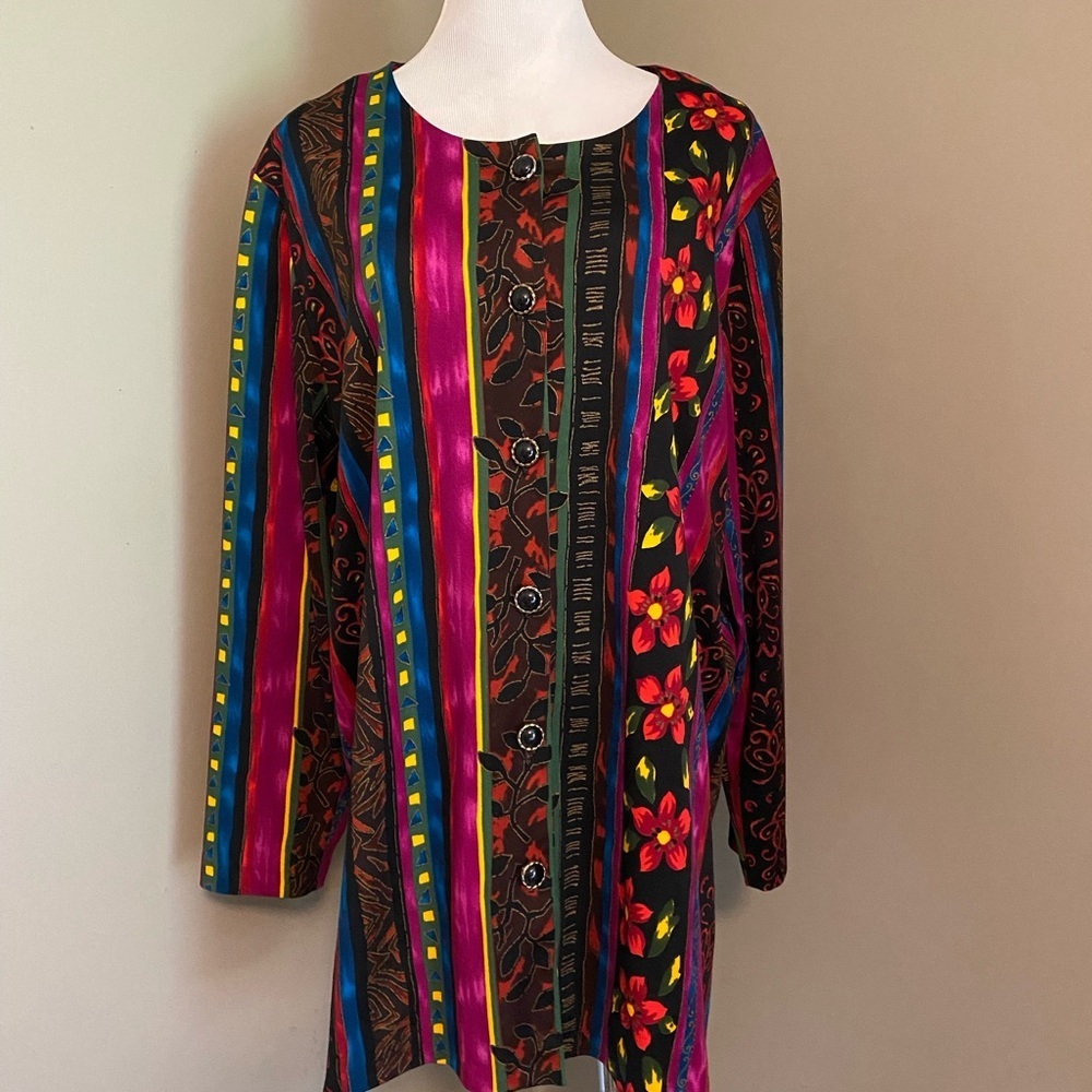 Top Notch Sz 2X Vibrant Multicolor Button Front Blouse Shirt
